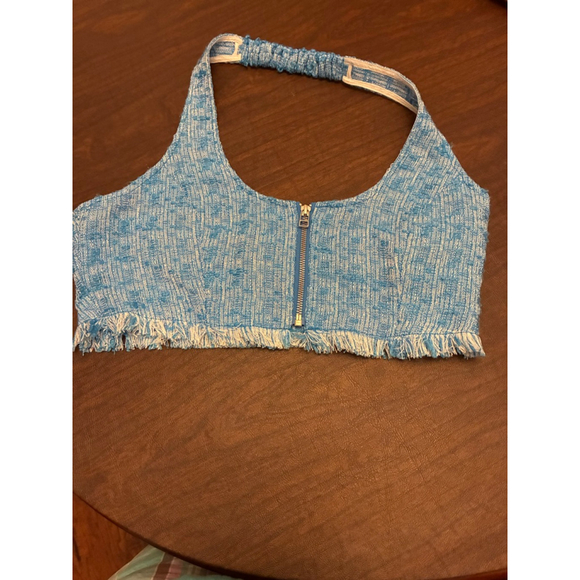 0110 NWT STAUD Bright Blue Halter Top with Fringe Size 10 - Picture 5 of 9